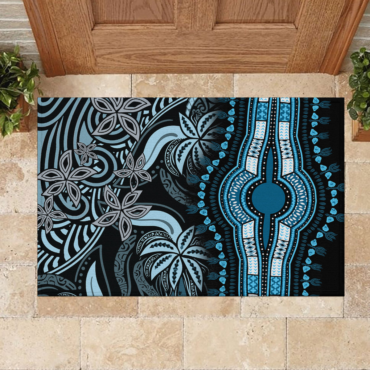 Polynesia Dashiki Rubber Doormat Polynesia and Africa Traditional Special Together Blue - Wonder Print Shop