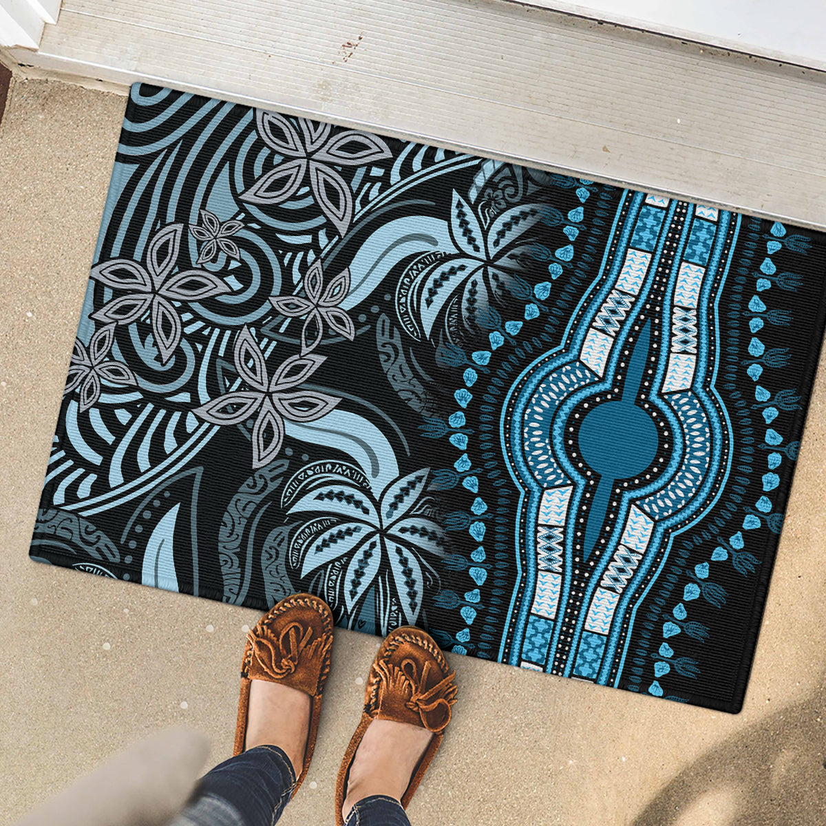 Polynesia Dashiki Rubber Doormat Polynesia and Africa Traditional Special Together Blue - Wonder Print Shop
