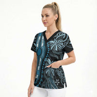 Polynesia Mixed African Dashiki Scrub Top Afro-pacific Culture - Blue