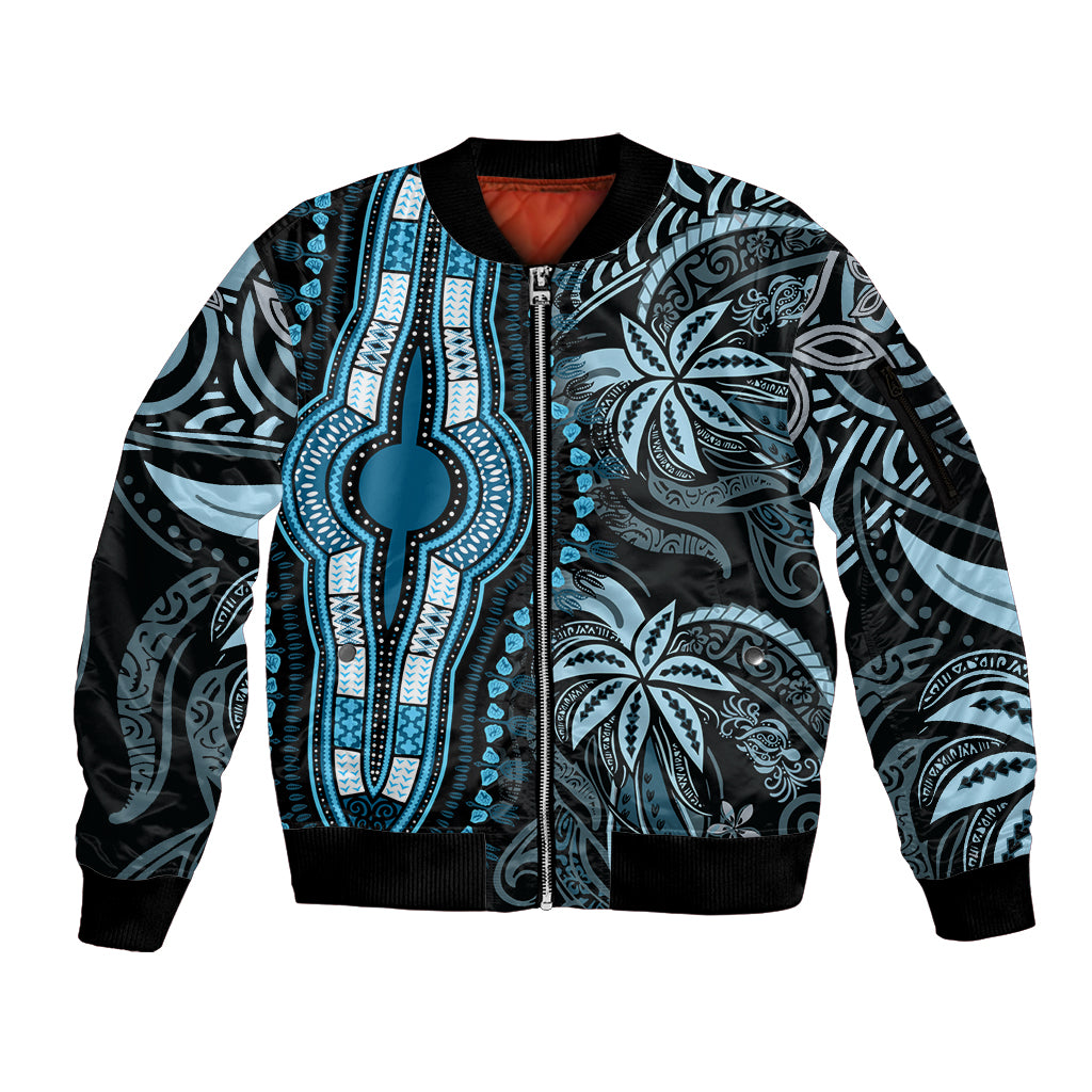 Polynesia Dashiki Sleeve Zip Bomber Jacket Polynesia and Africa Traditional Special Together Blue - Wonder Print Shop