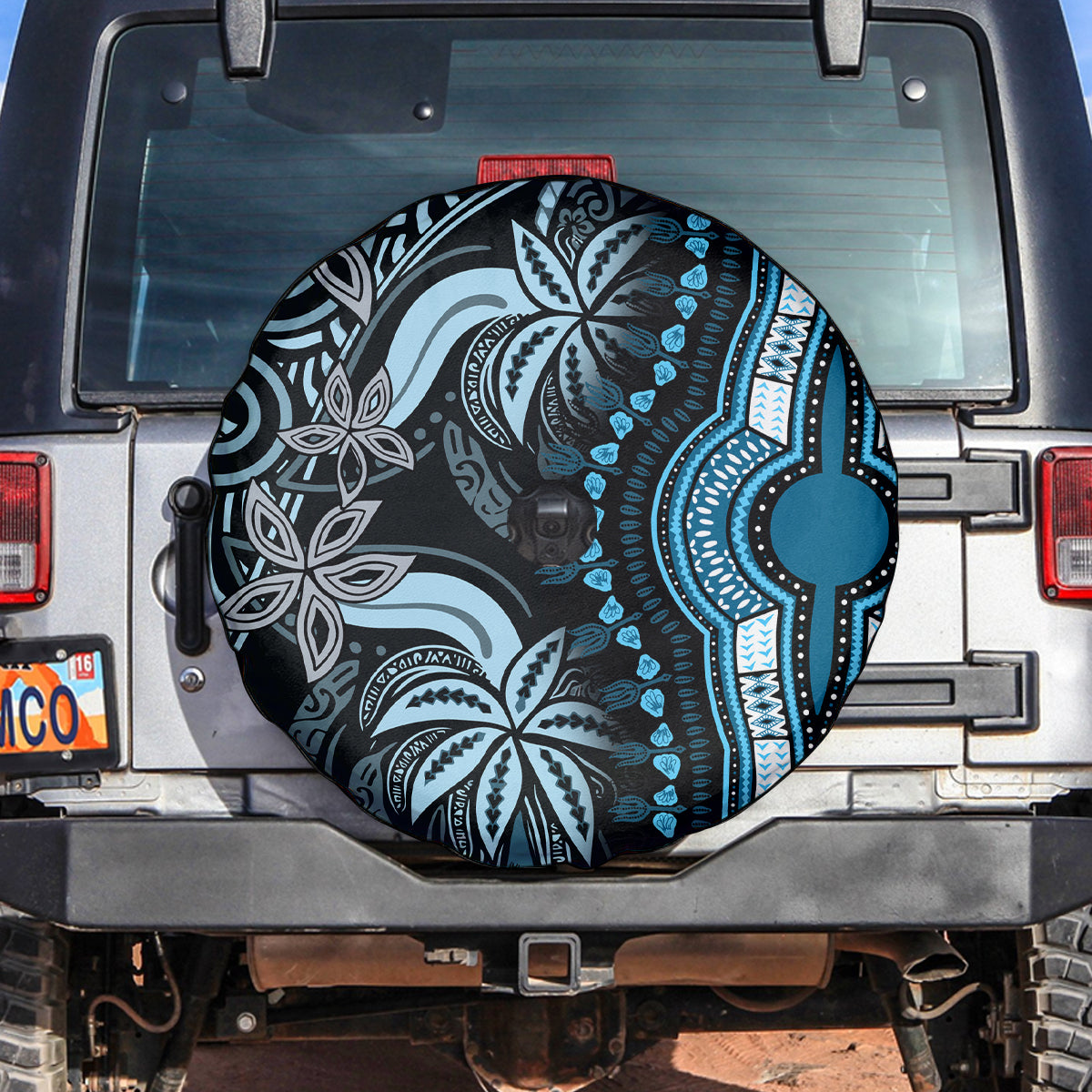 Polynesia Dashiki Spare Tire Cover Polynesia and Africa Traditional Special Together Blue - Wonder Print Shop