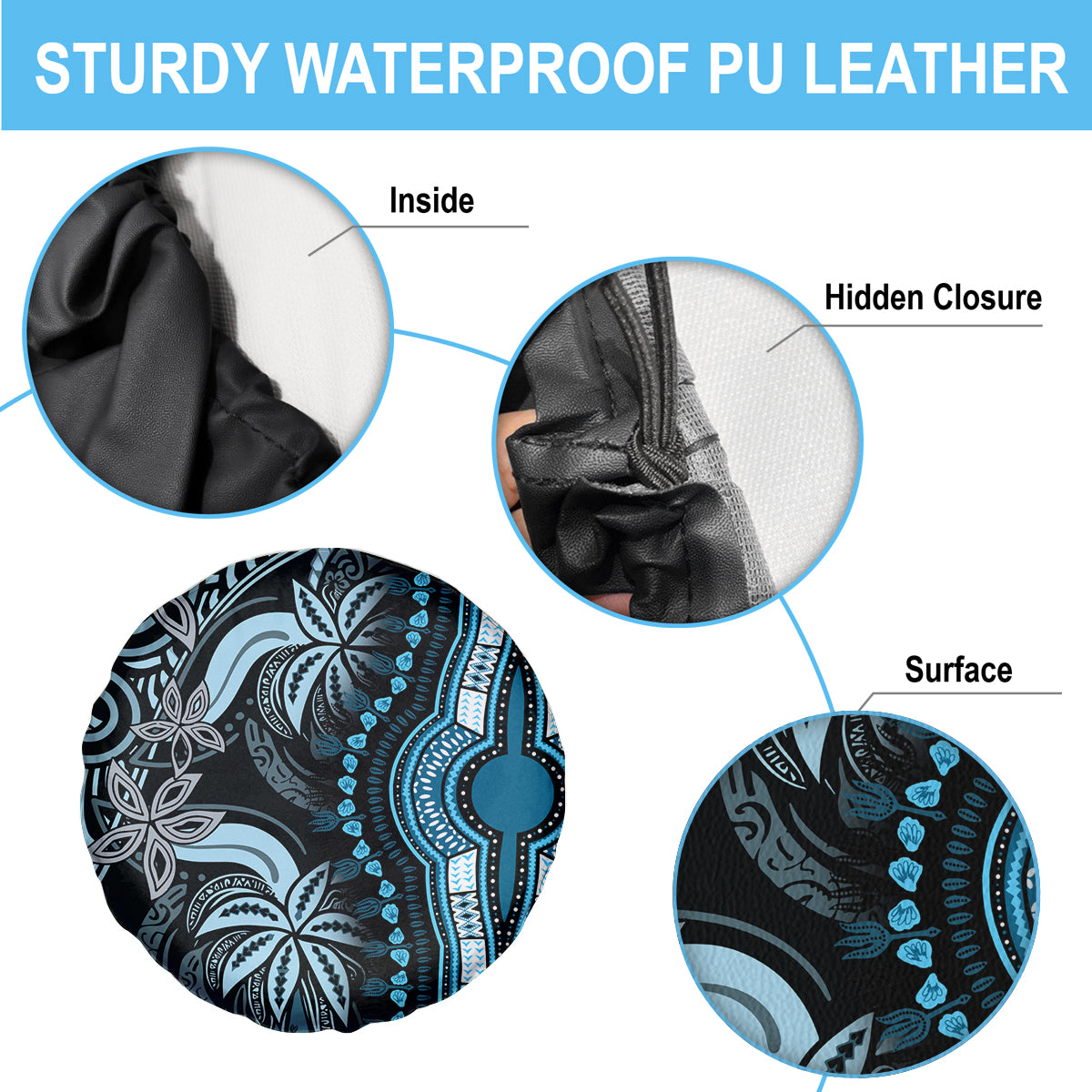 Polynesia Dashiki Spare Tire Cover Polynesia and Africa Traditional Special Together Blue - Wonder Print Shop