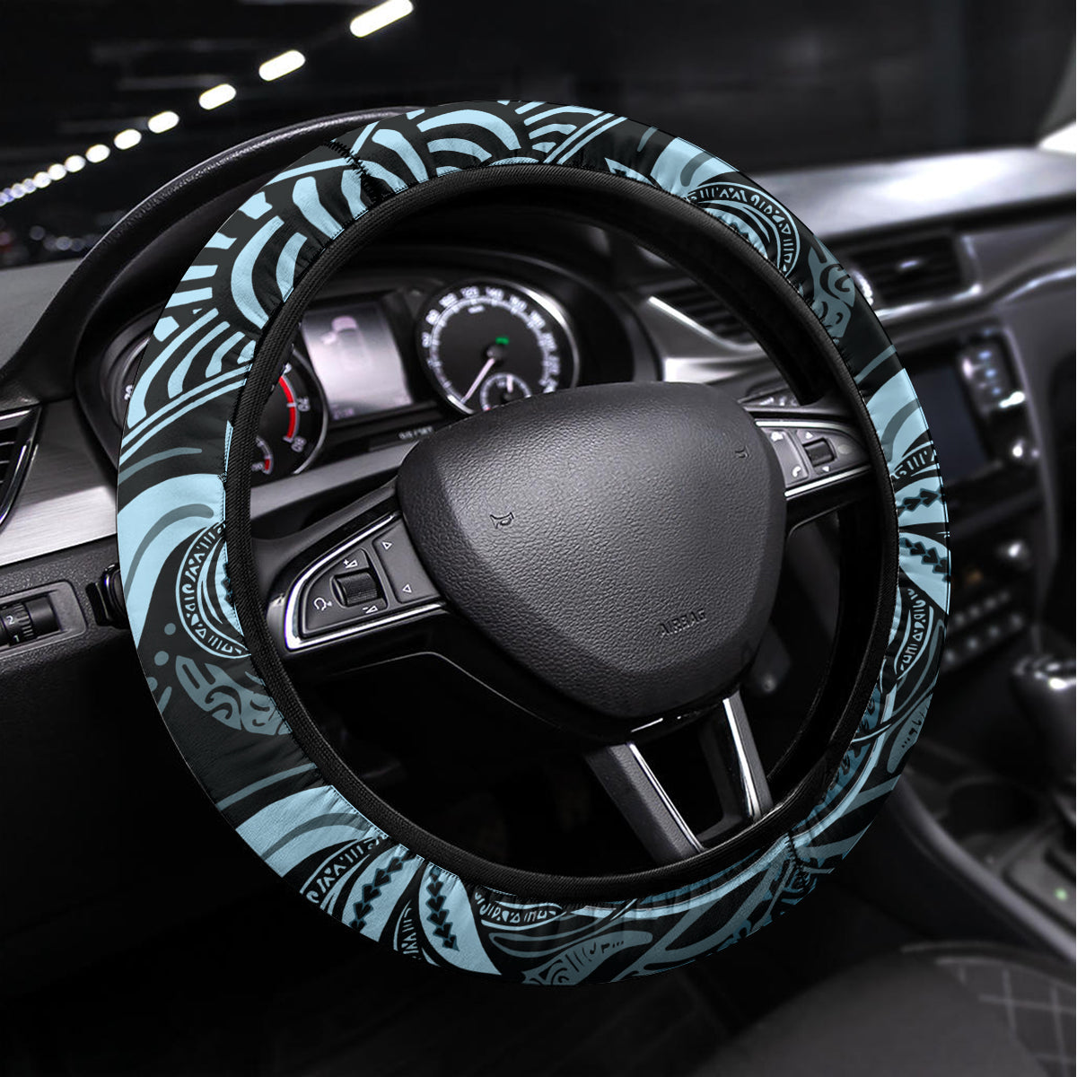 Polynesia Dashiki Steering Wheel Cover Polynesia and Africa Traditional Special Together Blue - Wonder Print Shop