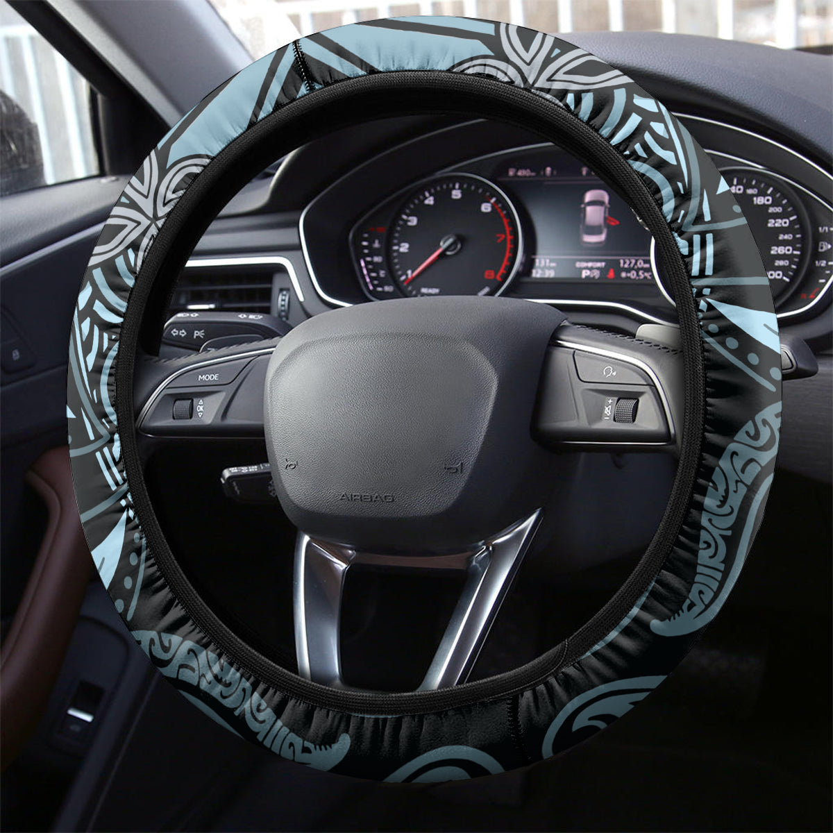 Polynesia Dashiki Steering Wheel Cover Polynesia and Africa Traditional Special Together Blue - Wonder Print Shop