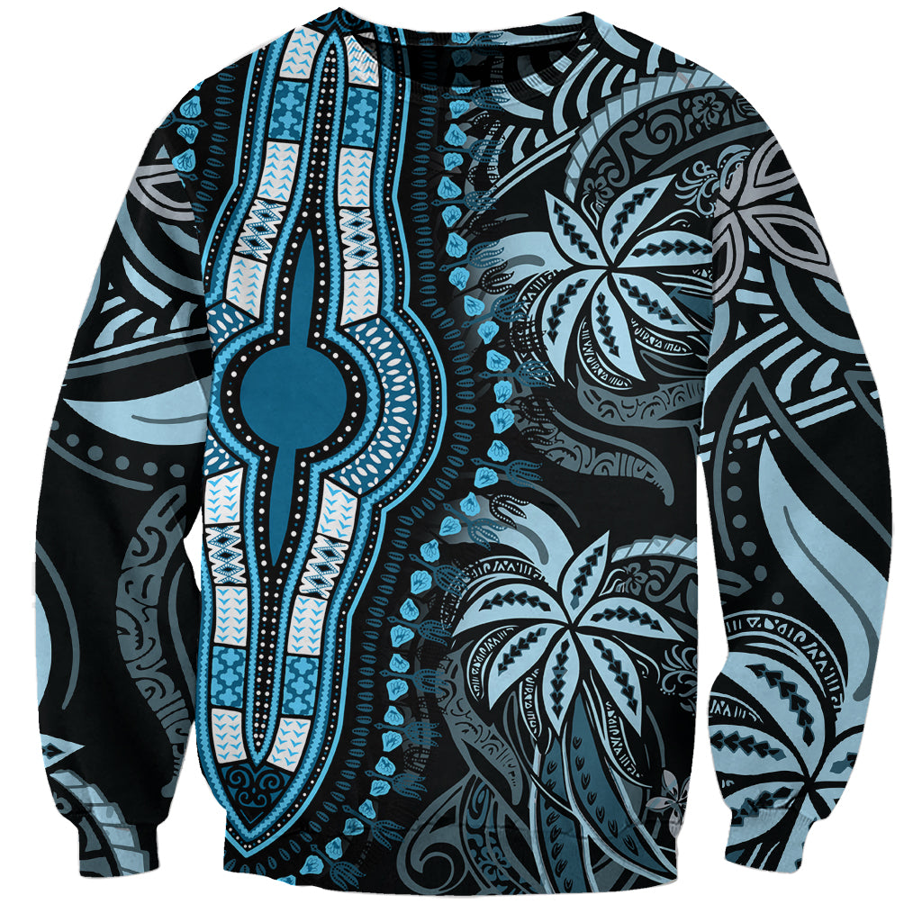 Polynesia Dashiki Sweatshirt Polynesia and Africa Traditional Special Together Blue - Wonder Print Shop