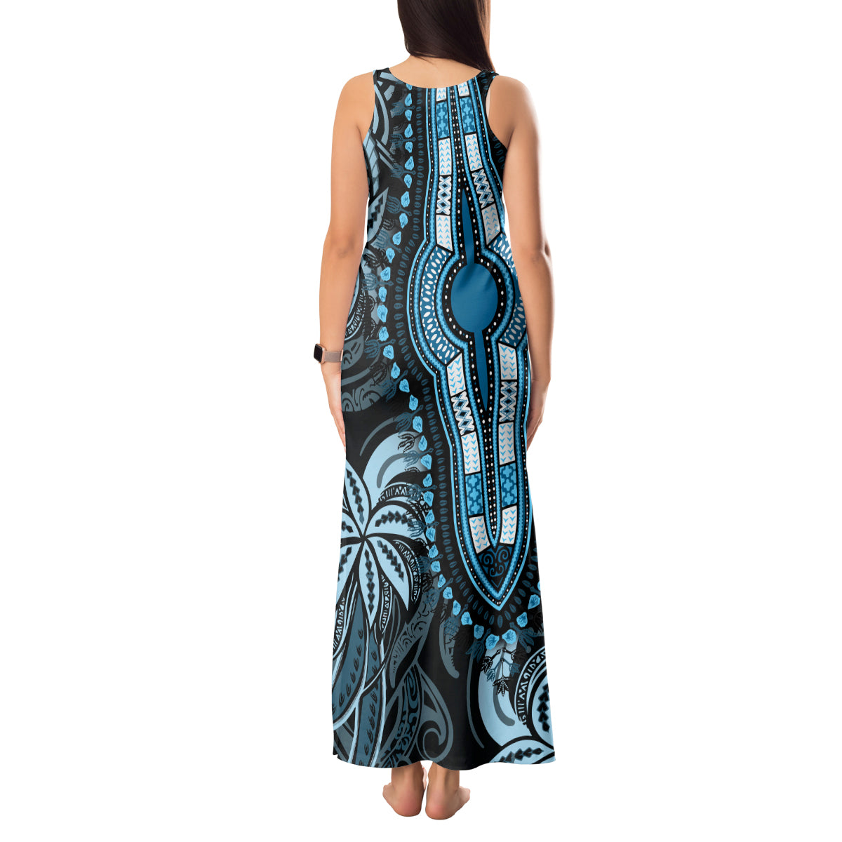 Polynesia Dashiki Tank Maxi Dress Polynesia and Africa Traditional Special Together Blue - Wonder Print Shop
