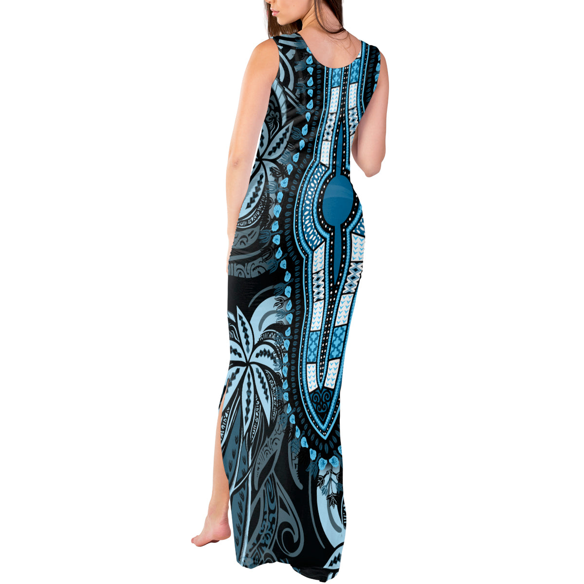 Polynesia Dashiki Tank Maxi Dress Polynesia and Africa Traditional Special Together Blue - Wonder Print Shop