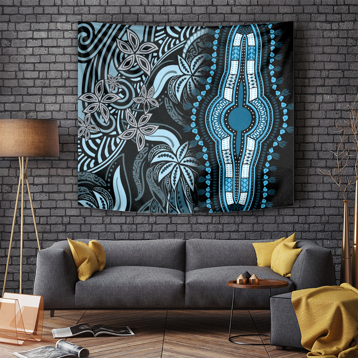 Polynesia Dashiki Tapestry Polynesia and Africa Traditional Special Together Blue - Wonder Print Shop