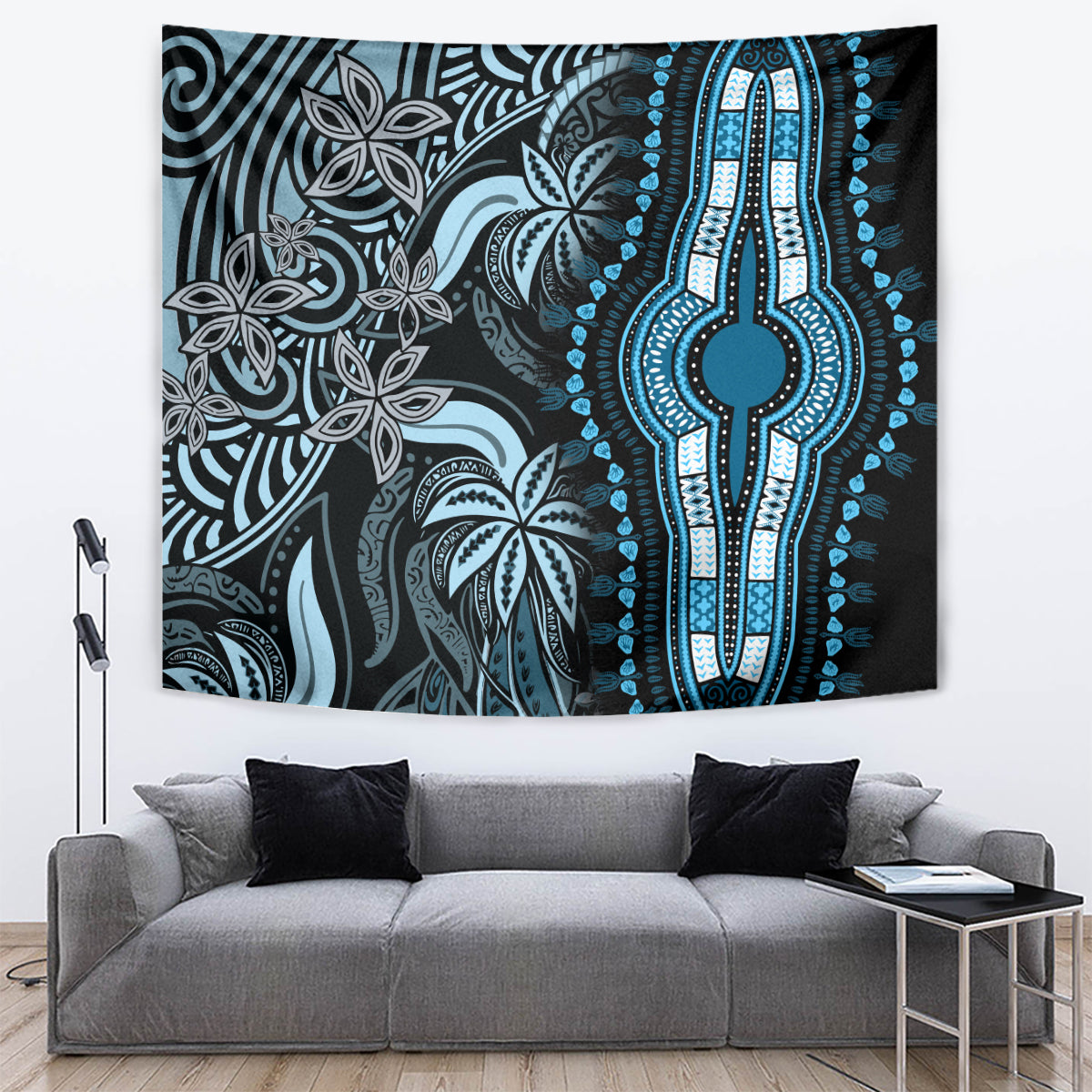 Polynesia Dashiki Tapestry Polynesia and Africa Traditional Special Together Blue - Wonder Print Shop