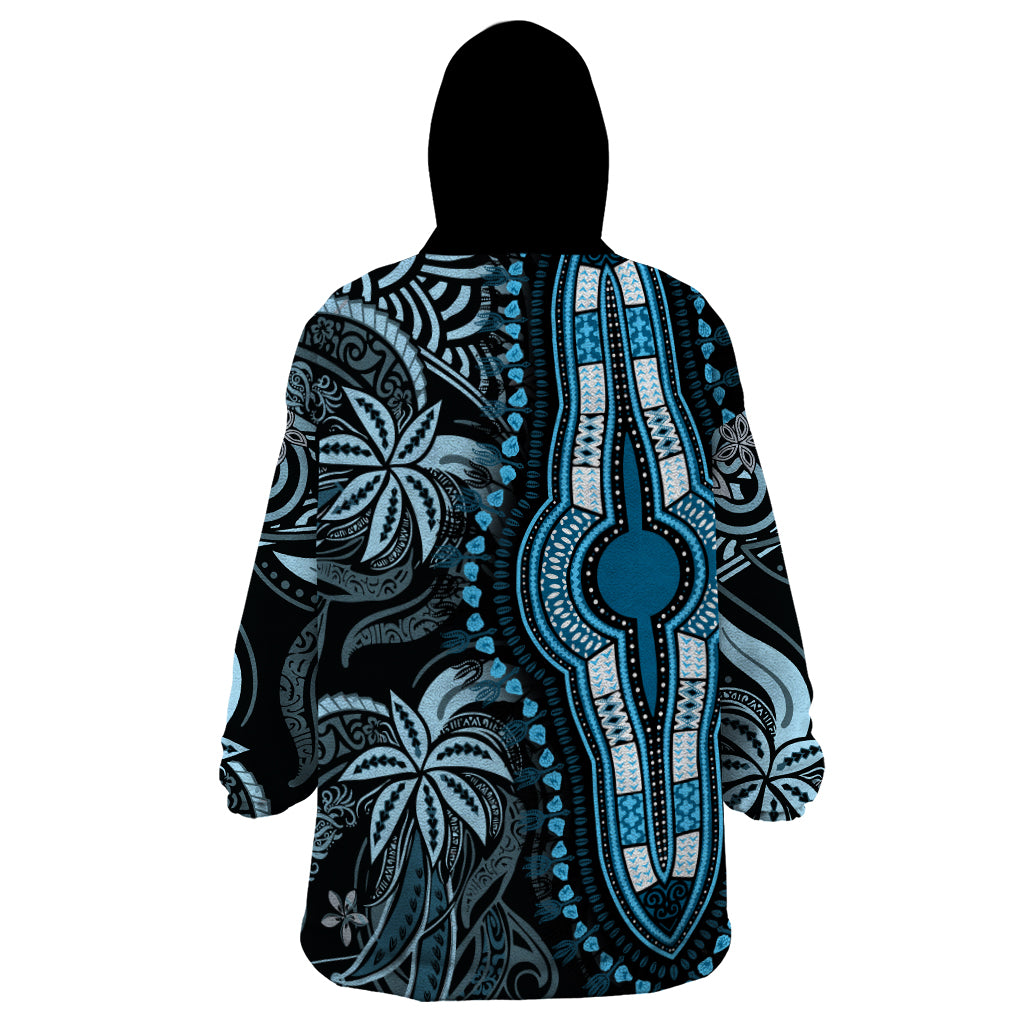 Polynesia Dashiki Wearable Blanket Hoodie Polynesia and Africa Traditional Special Together Blue - Wonder Print Shop