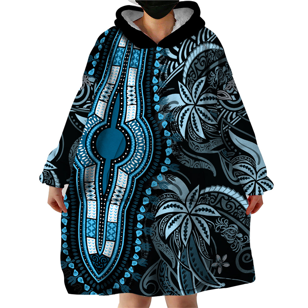 Polynesia Dashiki Wearable Blanket Hoodie Polynesia and Africa Traditional Special Together Blue - Wonder Print Shop
