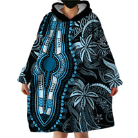 Polynesia Dashiki Wearable Blanket Hoodie Polynesia and Africa Traditional Special Together Blue - Wonder Print Shop