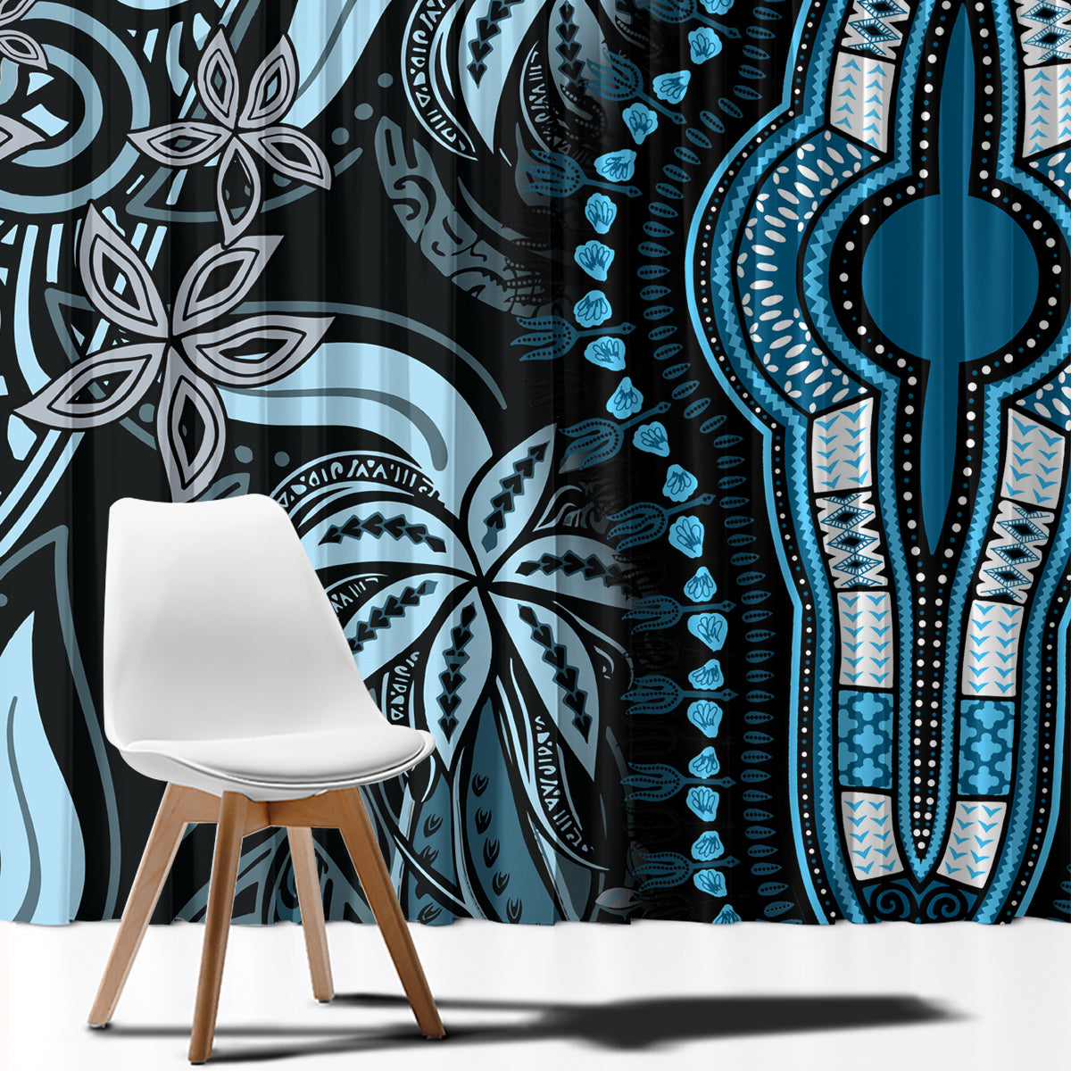 Polynesia Dashiki Window Curtain Polynesia and Africa Traditional Special Together Blue - Wonder Print Shop