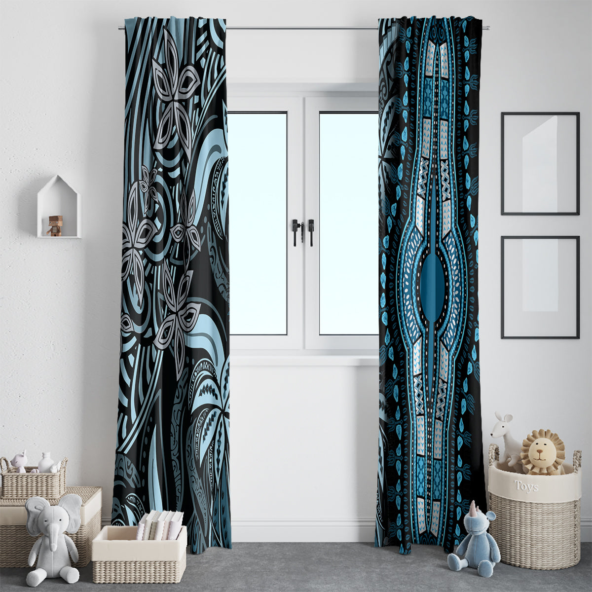 Polynesia Dashiki Window Curtain Polynesia and Africa Traditional Special Together Blue - Wonder Print Shop