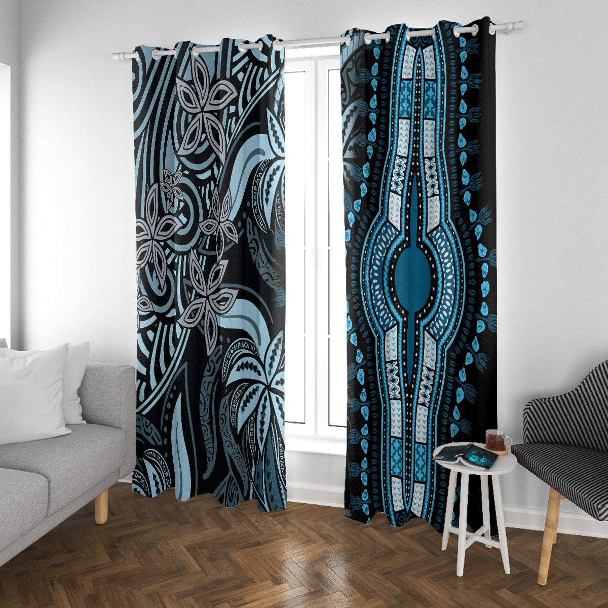 Polynesia Dashiki Window Curtain Polynesia and Africa Traditional Special Together Blue - Wonder Print Shop