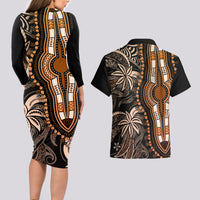 Polynesia Dashiki Couples Matching Long Sleeve Bodycon Dress and Hawaiian Shirt Polynesia and Africa Traditional Special Together Gold LT9 - Wonder Print Shop