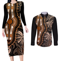 Polynesia Dashiki Couples Matching Long Sleeve Bodycon Dress and Long Sleeve Button Shirts Polynesia and Africa Traditional Special Together Gold LT9 - Wonder Print Shop