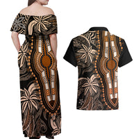 Polynesia Dashiki Couples Matching Off Shoulder Maxi Dress and Hawaiian Shirt Polynesia and Africa Traditional Special Together Gold LT9 - Wonder Print Shop