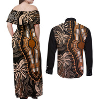 Polynesia Dashiki Couples Matching Off Shoulder Maxi Dress and Long Sleeve Button Shirts Polynesia and Africa Traditional Special Together Gold LT9 - Wonder Print Shop