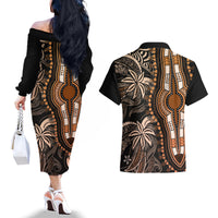 Polynesia Dashiki Couples Matching Off The Shoulder Long Sleeve Dress and Hawaiian Shirt Polynesia and Africa Traditional Special Together Gold LT9 - Wonder Print Shop