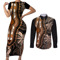 Polynesia Dashiki Couples Matching Short Sleeve Bodycon Dress and Long Sleeve Button Shirts Polynesia and Africa Traditional Special Together Gold LT9 - Wonder Print Shop