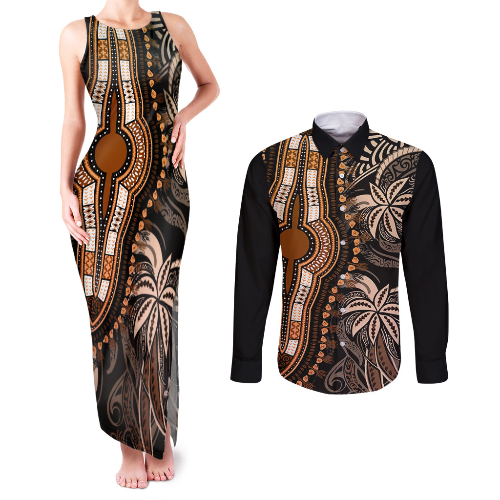 Polynesia Dashiki Couples Matching Tank Maxi Dress and Long Sleeve Button Shirts Polynesia and Africa Traditional Special Together Gold LT9 - Wonder Print Shop