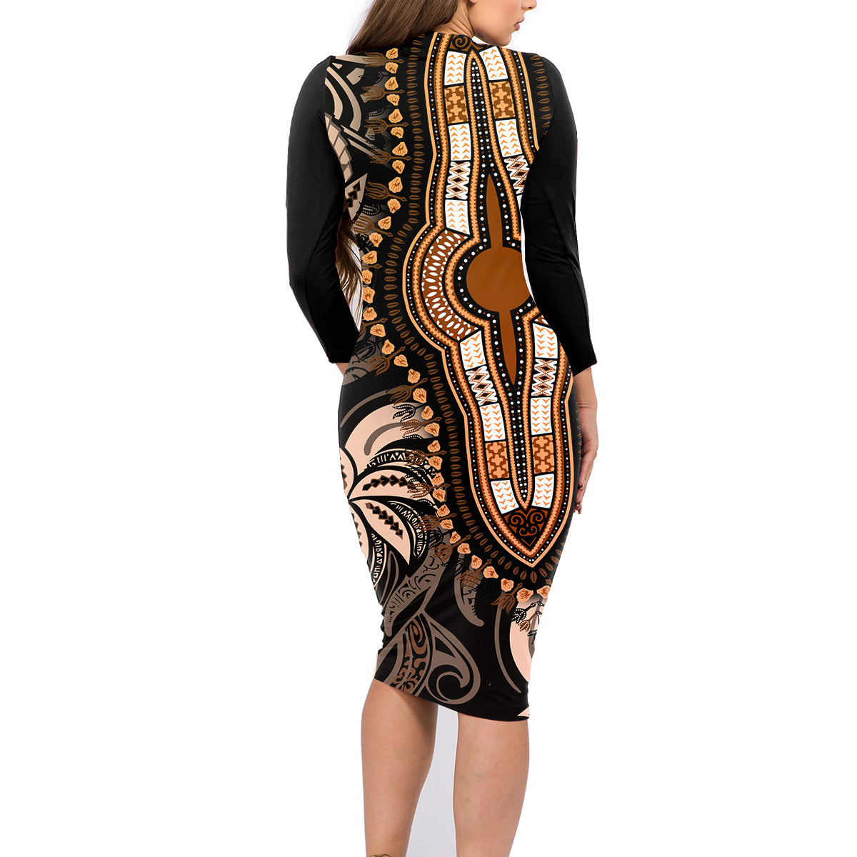 Polynesia Dashiki Family Matching Long Sleeve Bodycon Dress and Hawaiian Shirt Polynesia and Africa Traditional Special Together Gold LT9 - Wonder Print Shop