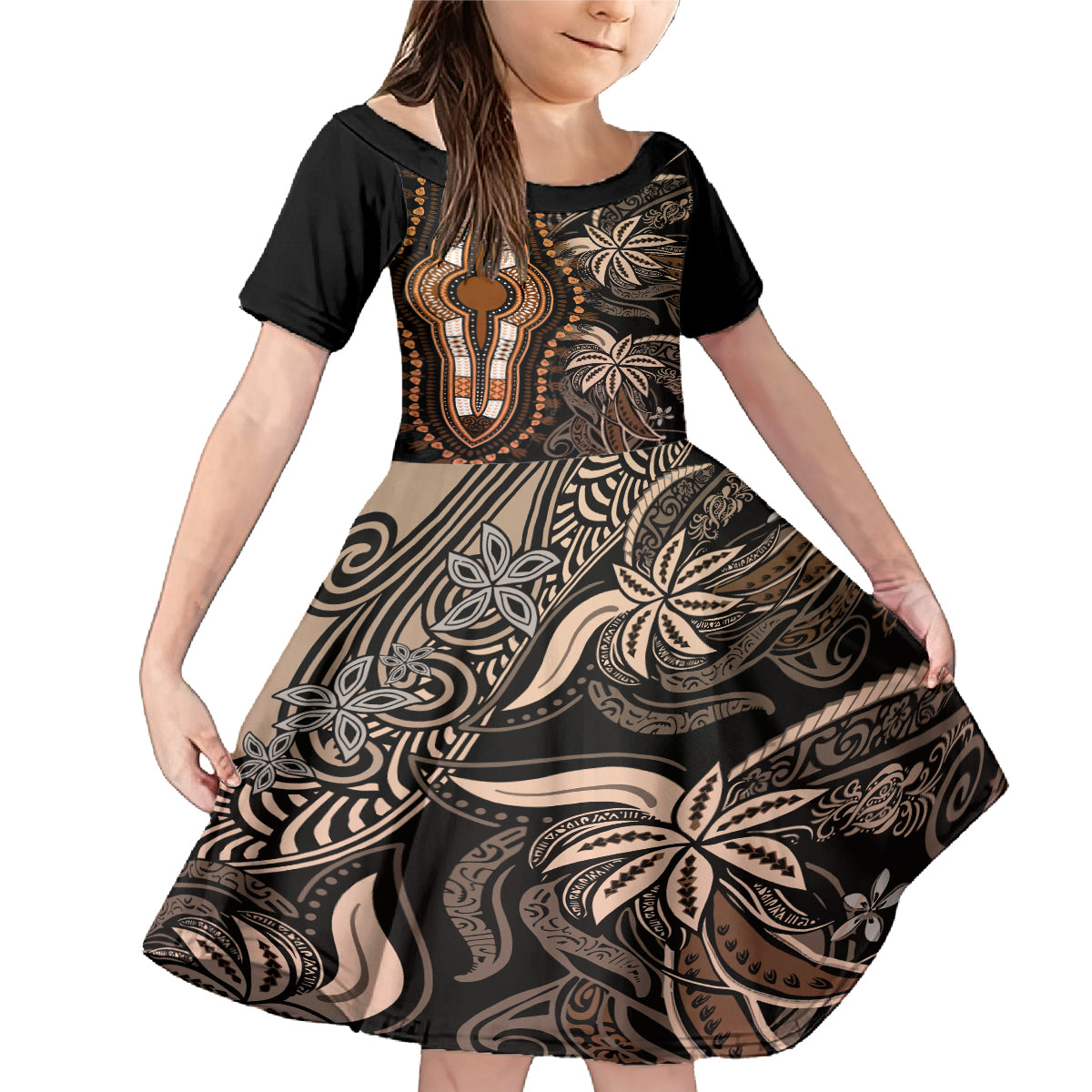 Polynesia Dashiki Family Matching Mermaid Dress and Hawaiian Shirt Polynesia and Africa Traditional Special Together Gold LT9 - Wonder Print Shop