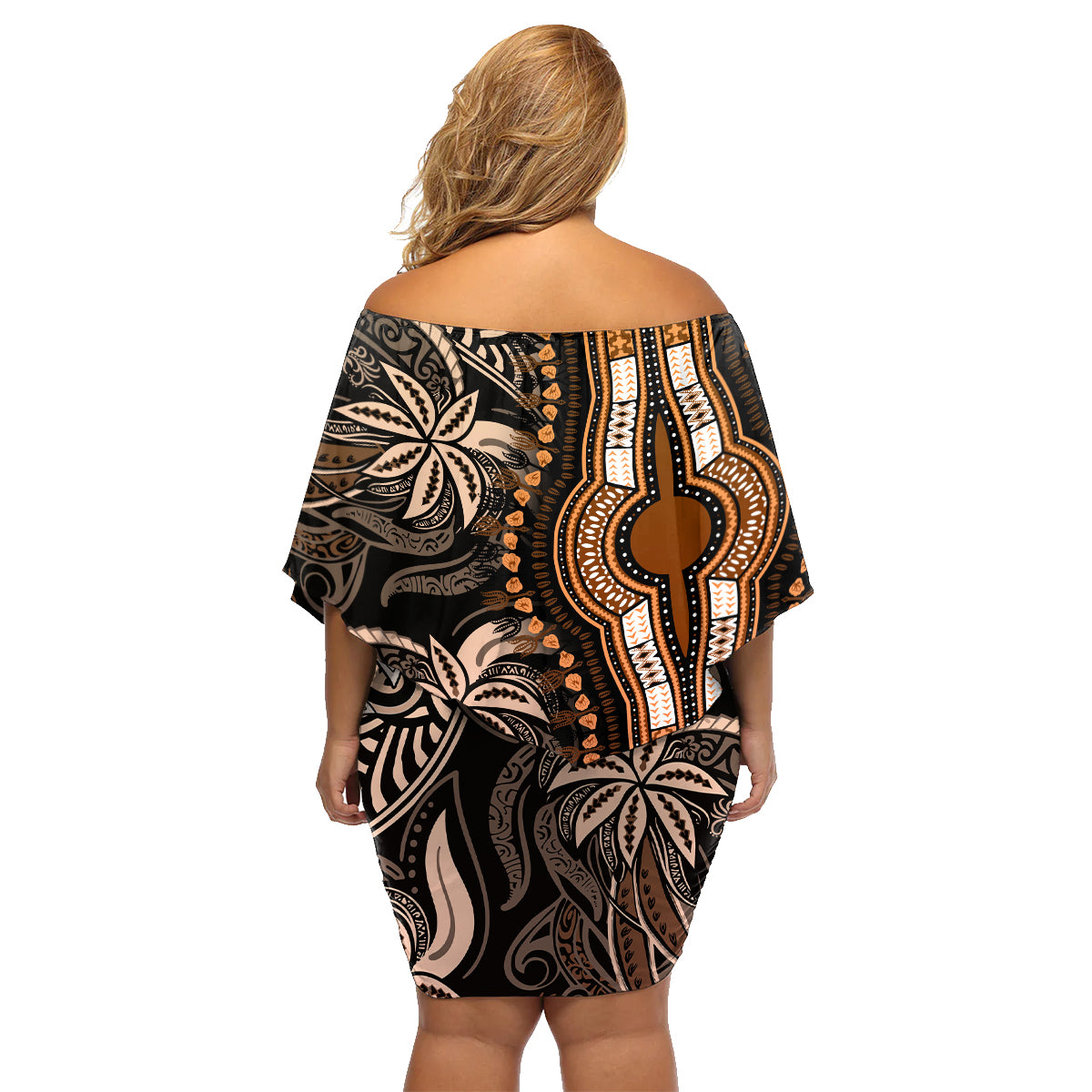 Polynesia Dashiki Family Matching Off Shoulder Short Dress and Hawaiian Shirt Polynesia and Africa Traditional Special Together Gold LT9 - Wonder Print Shop