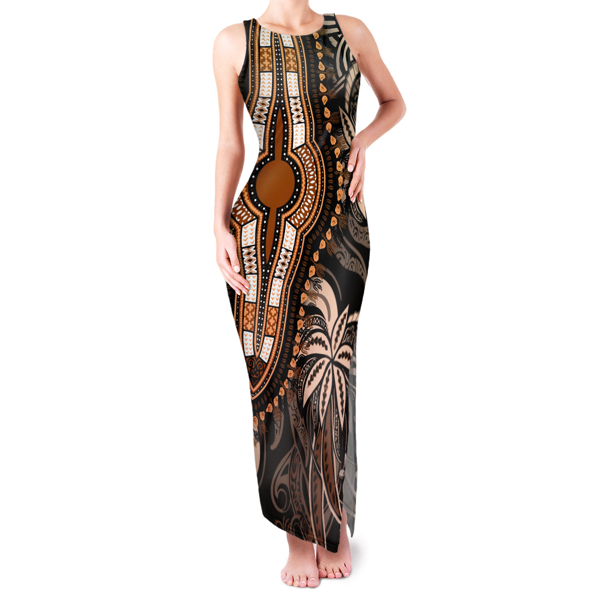 Polynesia Dashiki Family Matching Tank Maxi Dress and Hawaiian Shirt Polynesia and Africa Traditional Special Together Gold - Wonder Print Shop