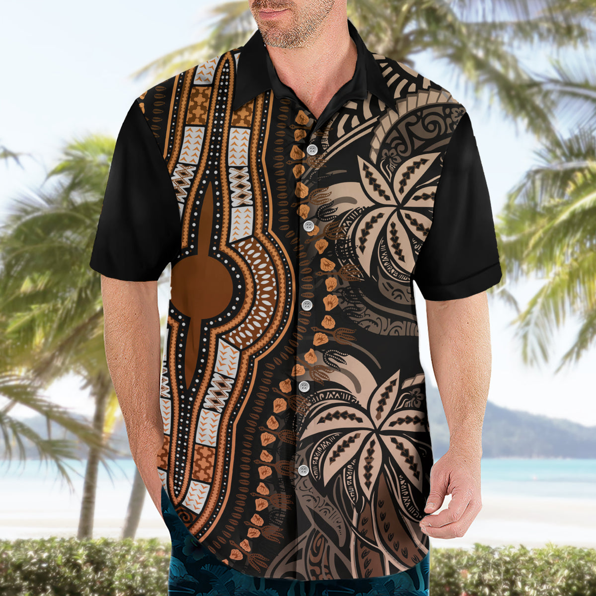 Polynesia Dashiki Hawaiian Shirt Polynesia and Africa Traditional Special Together Gold - Wonder Print Shop
