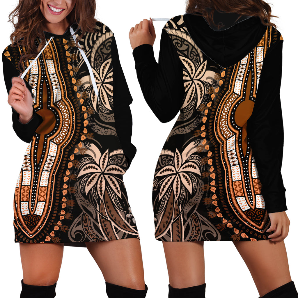 Polynesia Dashiki Hoodie Dress Polynesia and Africa Traditional Special Together Gold - Wonder Print Shop