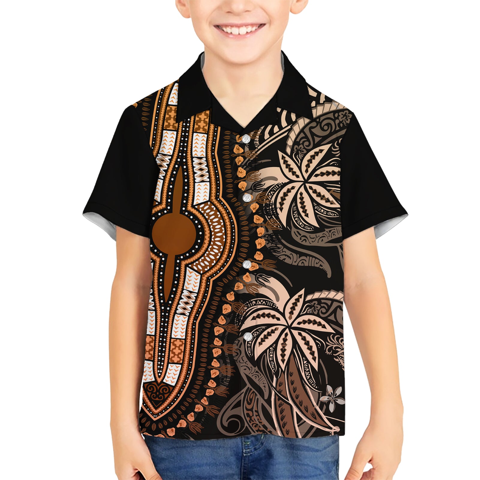Polynesia Dashiki Kid Hawaiian Shirt Polynesia and Africa Traditional Special Together Gold - Wonder Print Shop