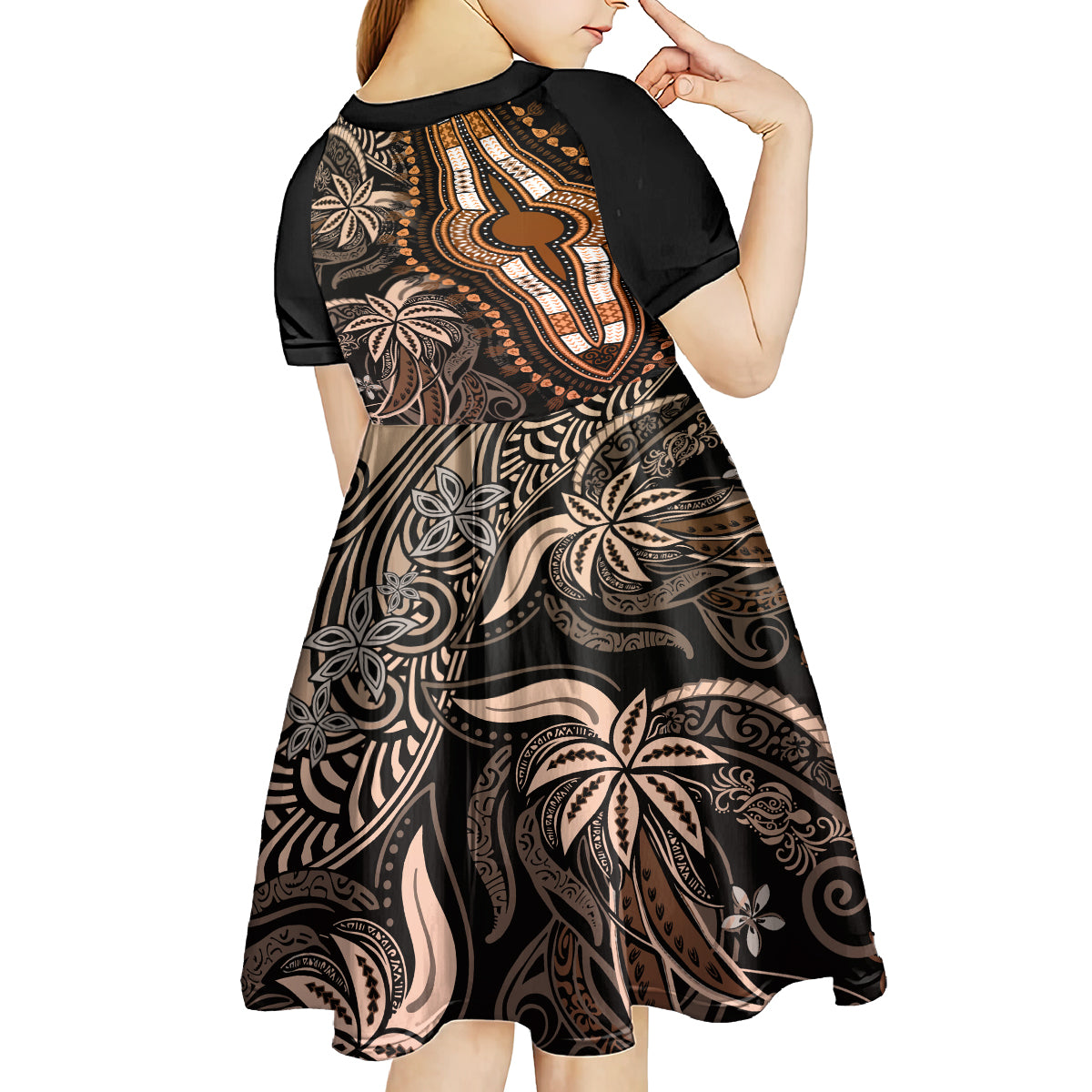 Polynesia Dashiki Kid Short Sleeve Dress Polynesia and Africa Traditional Special Together Gold - Wonder Print Shop