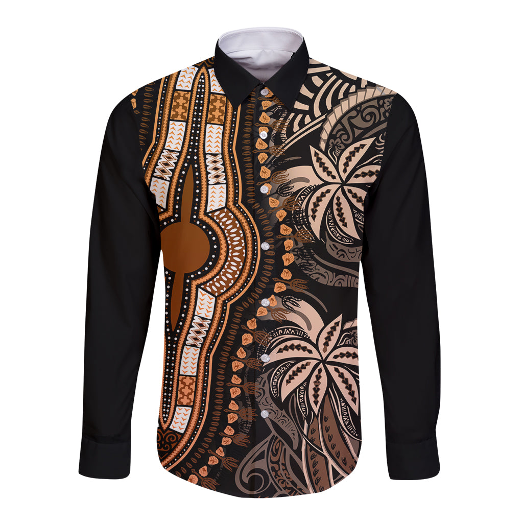 Polynesia Dashiki Long Sleeve Button Shirt Polynesia and Africa Traditional Special Together Gold - Wonder Print Shop