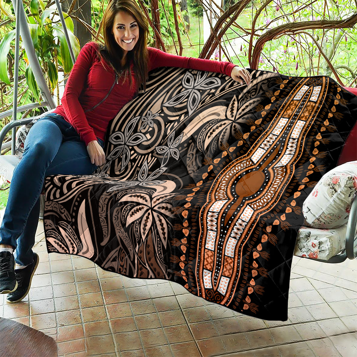 Polynesia Dashiki Quilt Polynesia and Africa Traditional Special Together Gold - Wonder Print Shop