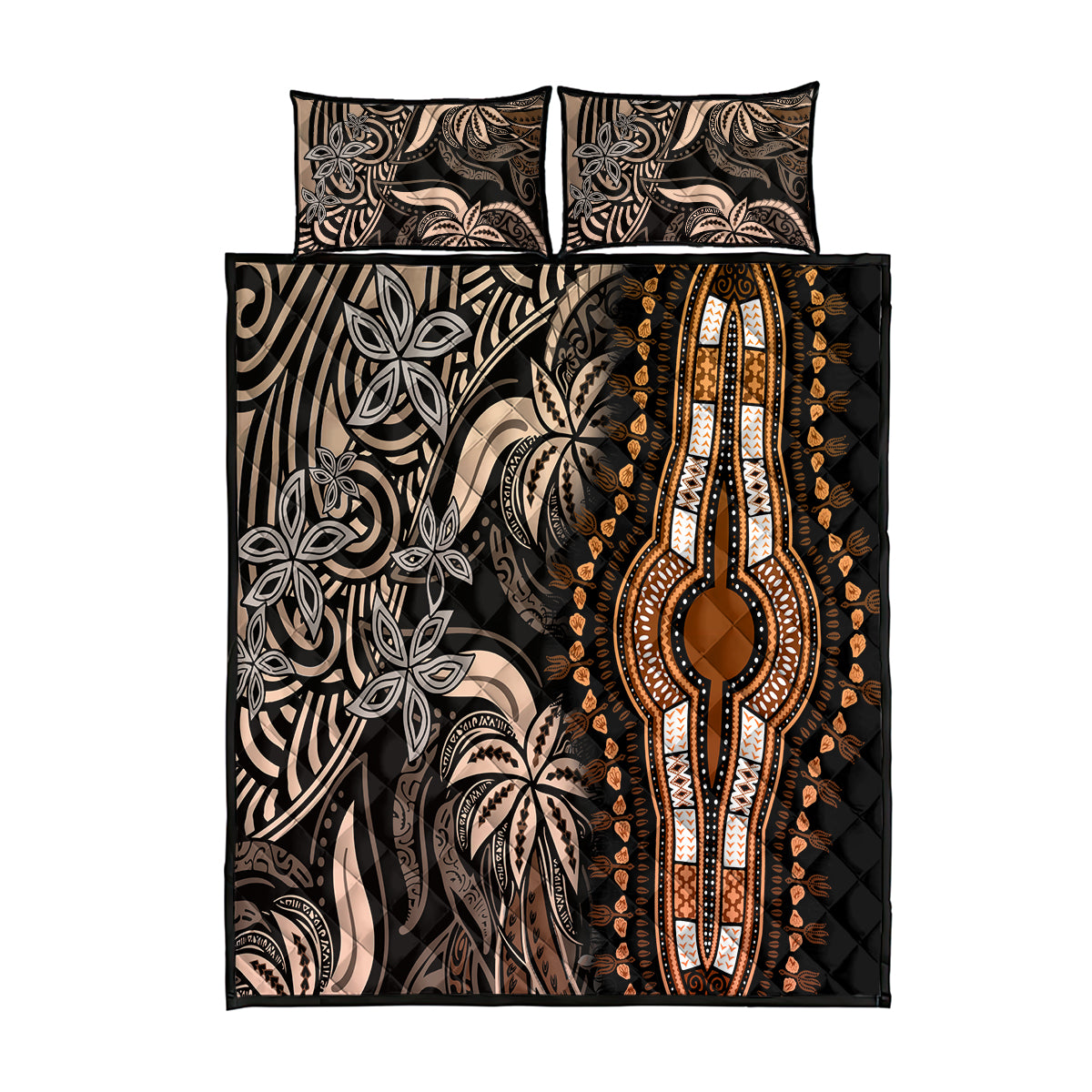 Polynesia Dashiki Quilt Bed Set Polynesia and Africa Traditional Special Together Gold - Wonder Print Shop