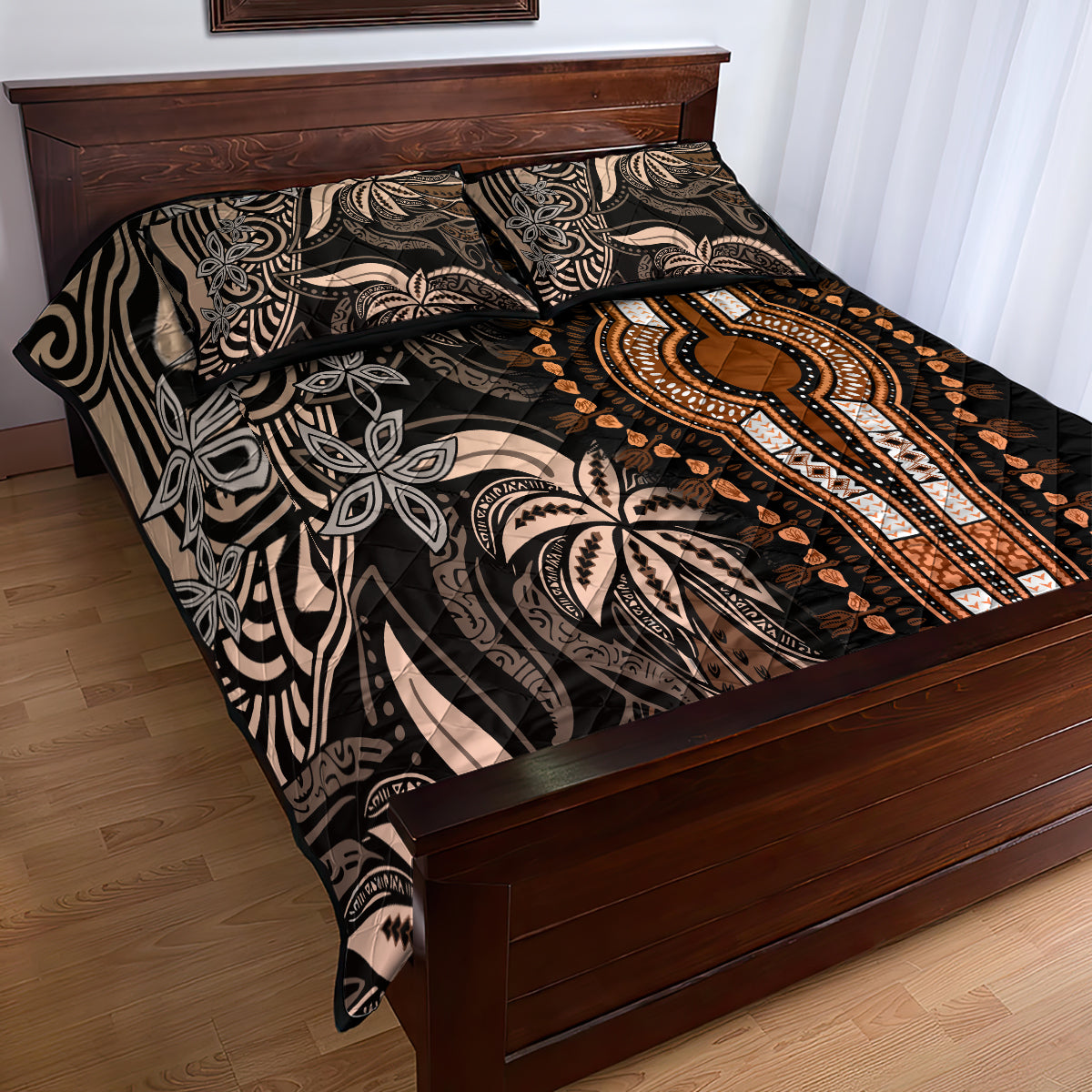 Polynesia Dashiki Quilt Bed Set Polynesia and Africa Traditional Special Together Gold - Wonder Print Shop