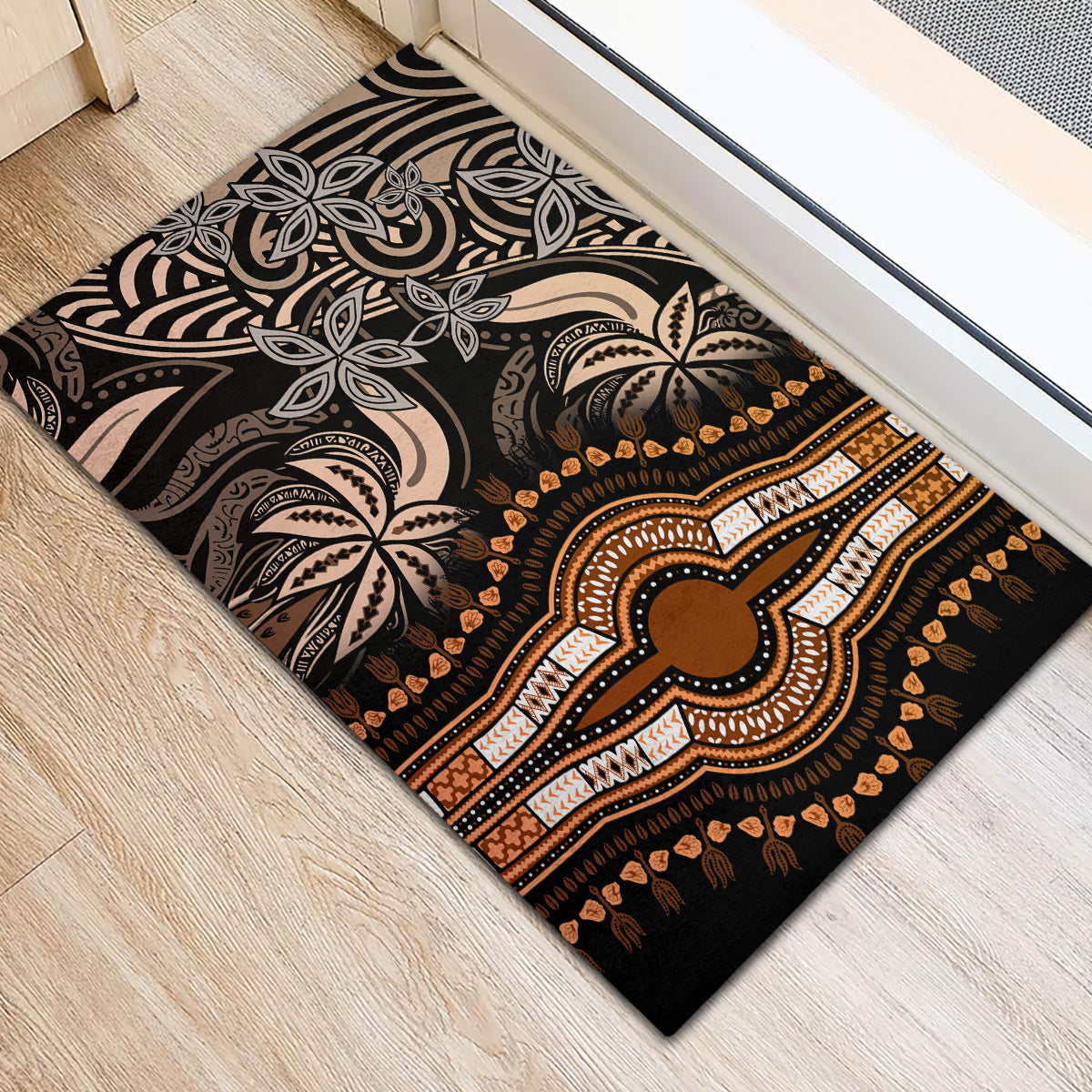 Polynesia Dashiki Rubber Doormat Polynesia and Africa Traditional Special Together Gold - Wonder Print Shop