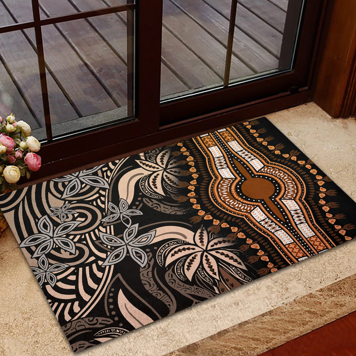 Polynesia Dashiki Rubber Doormat Polynesia and Africa Traditional Special Together Gold - Wonder Print Shop