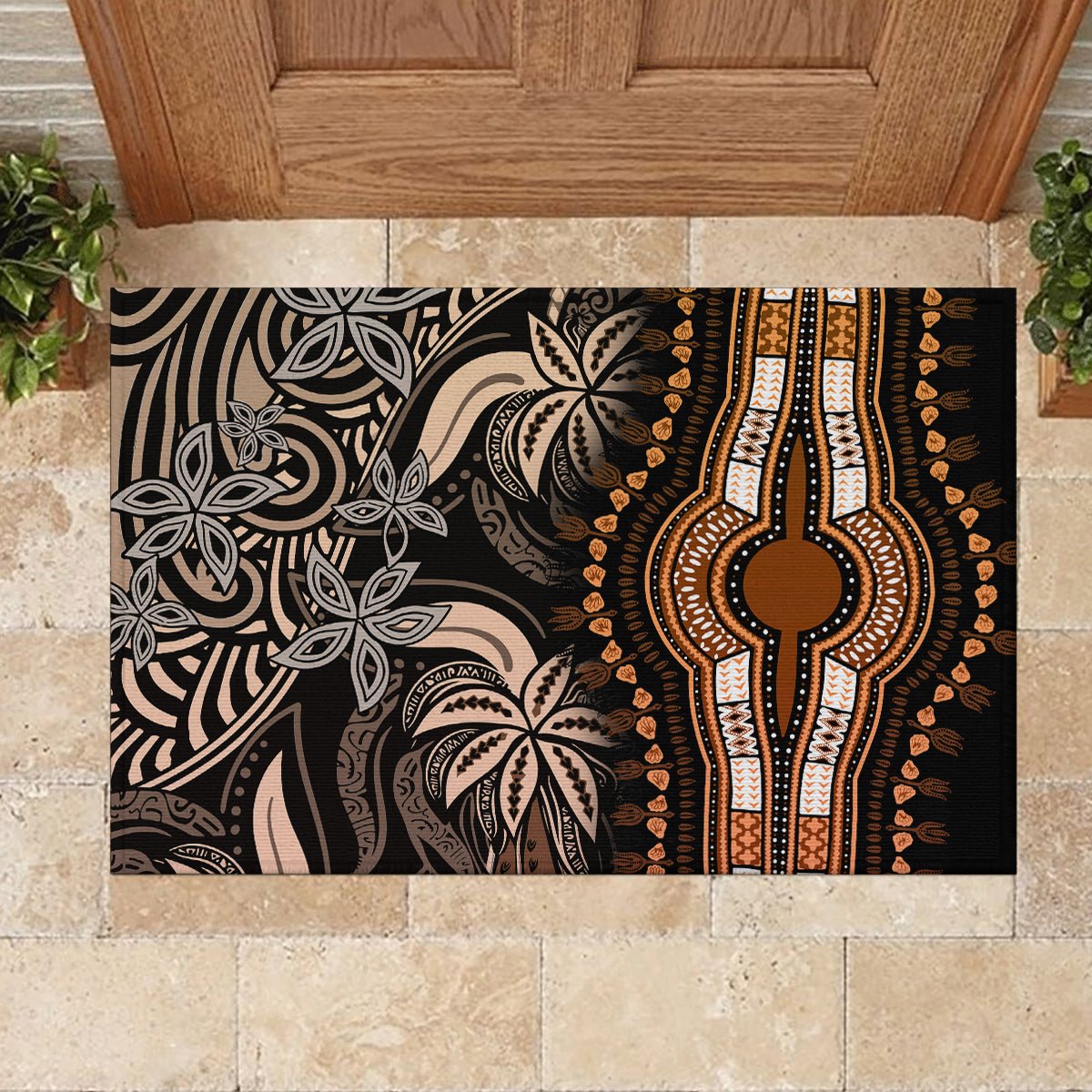 Polynesia Dashiki Rubber Doormat Polynesia and Africa Traditional Special Together Gold - Wonder Print Shop