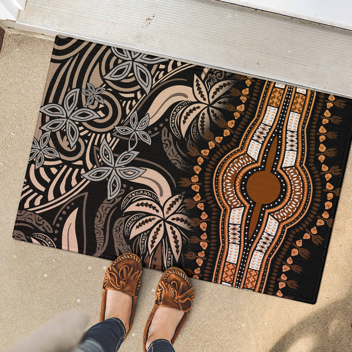 Polynesia Dashiki Rubber Doormat Polynesia and Africa Traditional Special Together Gold - Wonder Print Shop