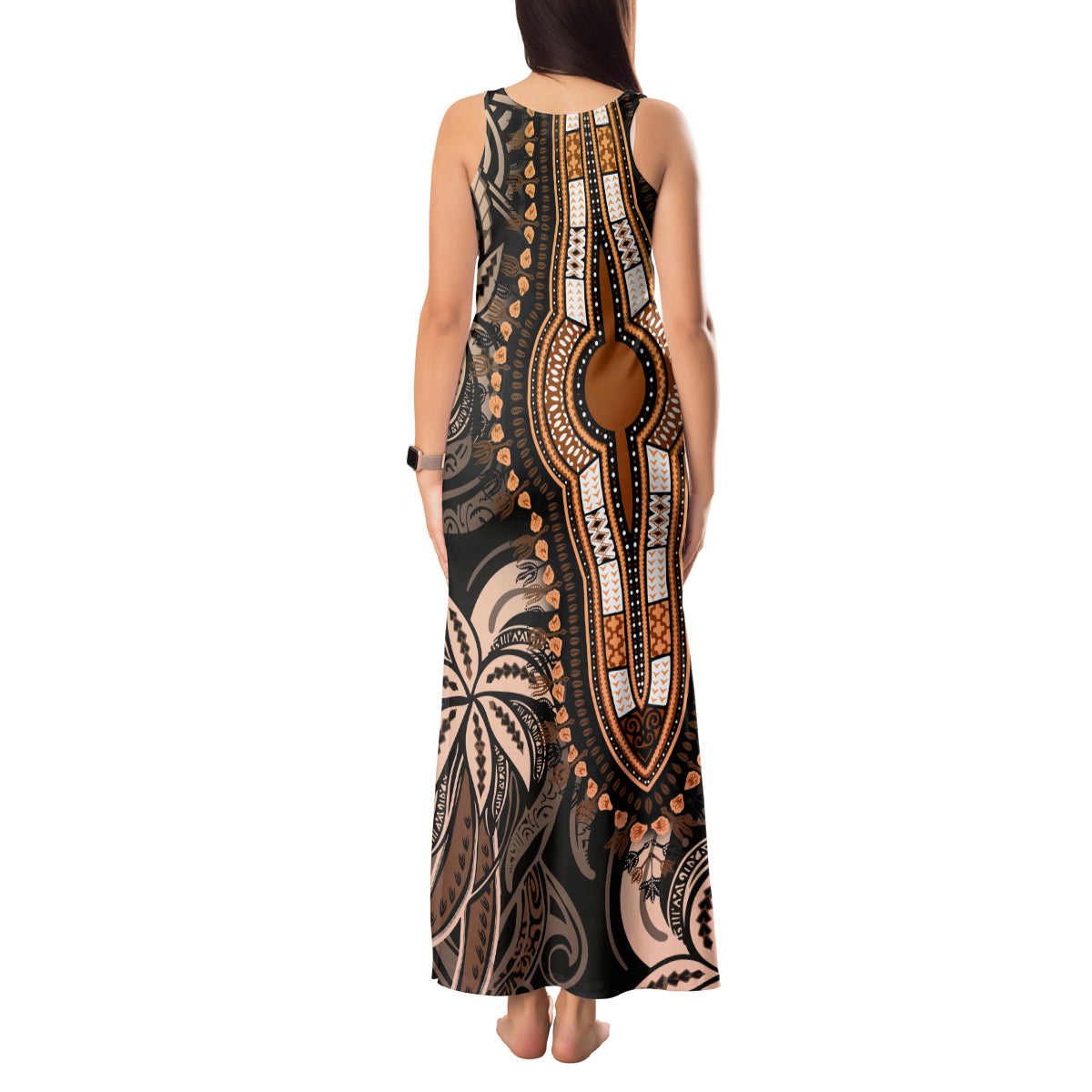 Polynesia Dashiki Tank Maxi Dress Polynesia and Africa Traditional Special Together Gold - Wonder Print Shop