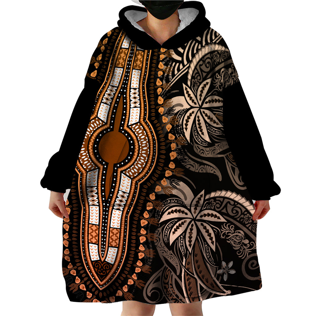 Polynesia Dashiki Wearable Blanket Hoodie Polynesia and Africa Traditional Special Together Gold - Wonder Print Shop
