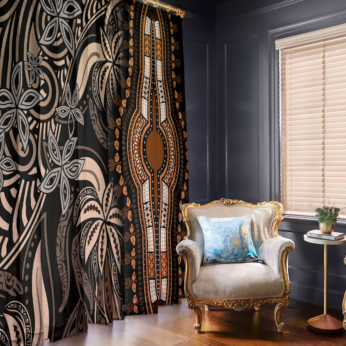 Polynesia Dashiki Window Curtain Polynesia and Africa Traditional Special Together Gold - Wonder Print Shop