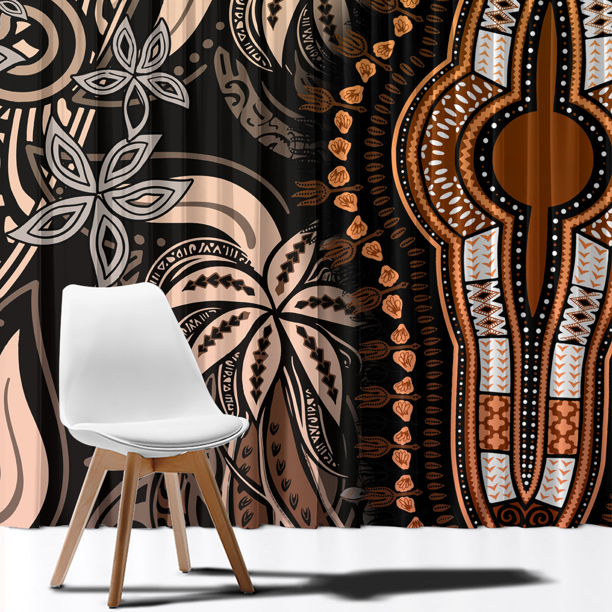 Polynesia Dashiki Window Curtain Polynesia and Africa Traditional Special Together Gold - Wonder Print Shop