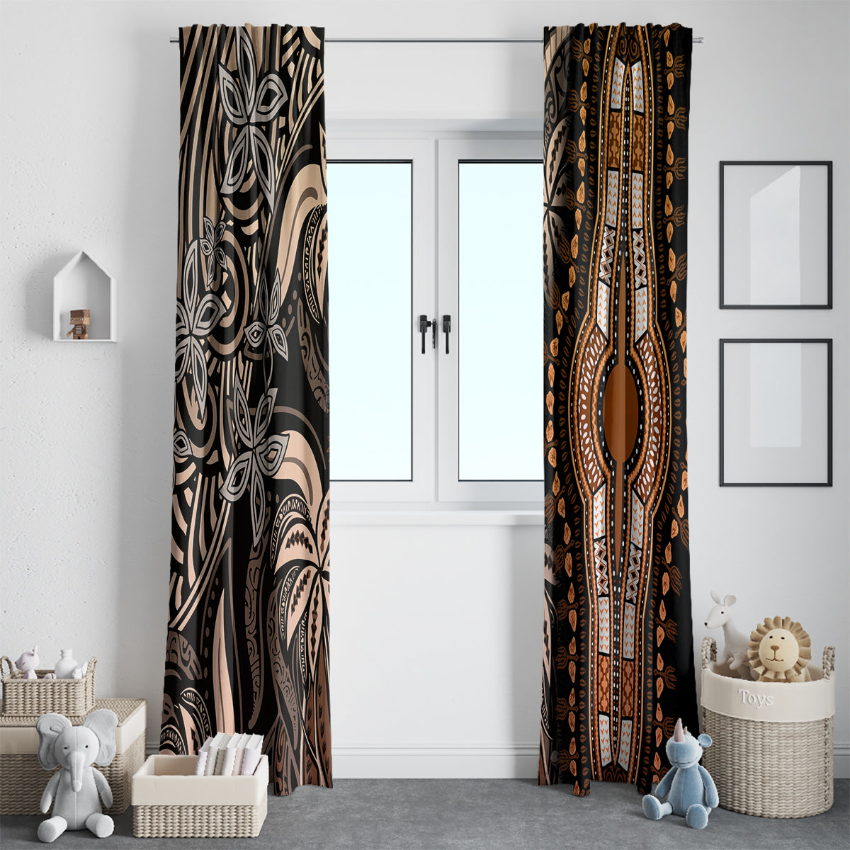 Polynesia Dashiki Window Curtain Polynesia and Africa Traditional Special Together Gold - Wonder Print Shop
