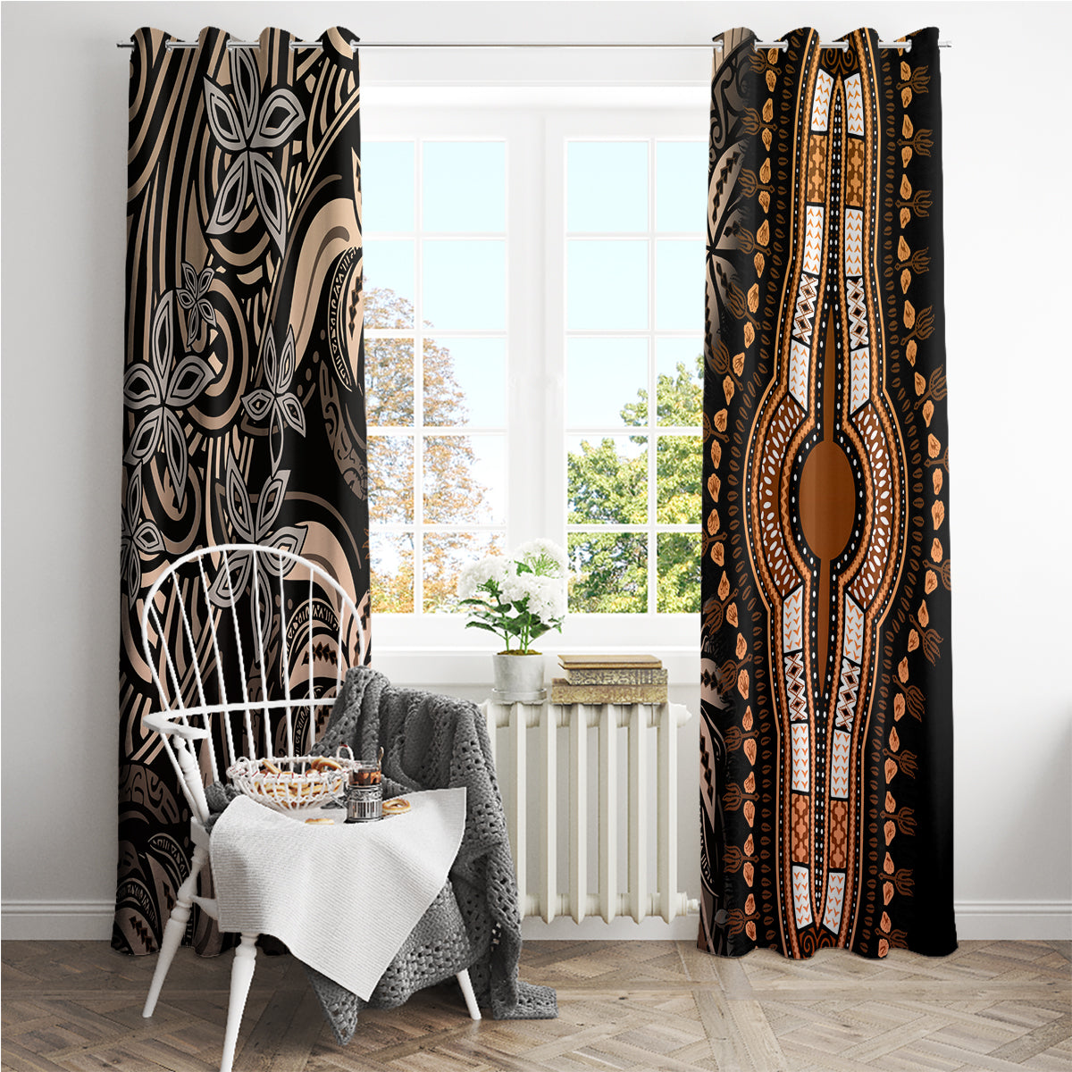Polynesia Dashiki Window Curtain Polynesia and Africa Traditional Special Together Gold - Wonder Print Shop