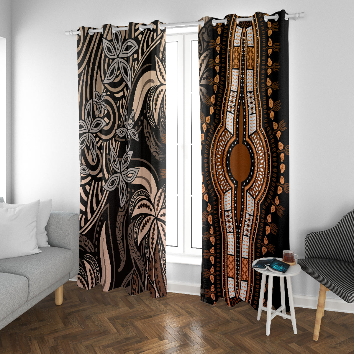 Polynesia Dashiki Window Curtain Polynesia and Africa Traditional Special Together Gold - Wonder Print Shop