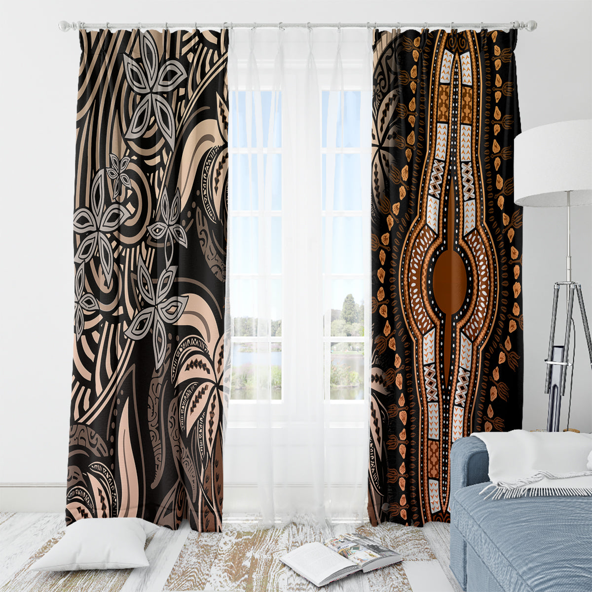 Polynesia Dashiki Window Curtain Polynesia and Africa Traditional Special Together Gold - Wonder Print Shop